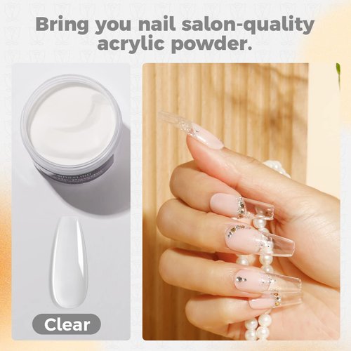 ROSALIND Clear Acrylic Nail Powder 50g/1.76oz Acrylic Clear Powder for Nail Acrylic Extension, Professional Crystal Polymer Clear Nail Powder Acrylic Nail Caving, Dry Naturally No Nail Lamp Needed