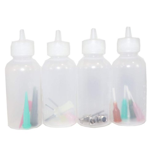 Multi Purpose Precision Applicator Set 4 pcs 1 Oz.Bottle and 16 pcs Needle Tips Sizes for Henna Tattoo Body Art Paint Paper Quilling Glue