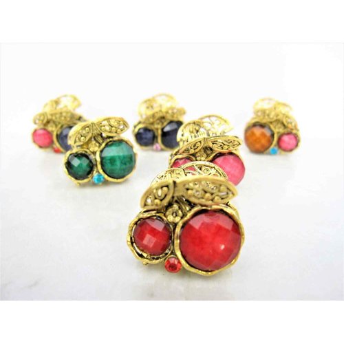 small mini metal cherry fruit shaped jeweled antique style bronze hair claw clip: Set B (Primary color: Multi-color)