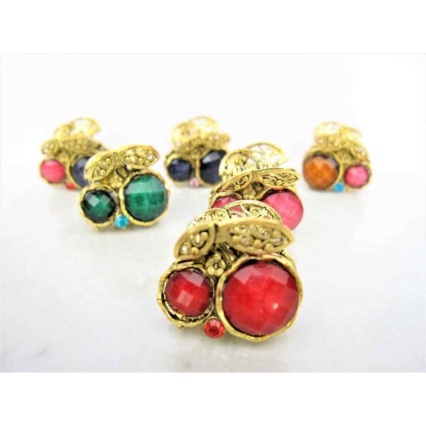 small mini metal cherry fruit shaped jeweled antique style bronze hair claw clip: Set B (Primary color: Multi-color)