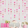 Hot Pink Rose Gold Party Decorations Circle Dots Garland Hanging Polka Dot Streamer for Girls Birthday Bachelorette Baby Shower Wedding Bridal Shower Anniversary Hen Party Supplies