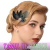 GENBREE 1920s Flapper Headpiece Black Feather Hair Clip Peacock Cocktail Hair Accessories for Women