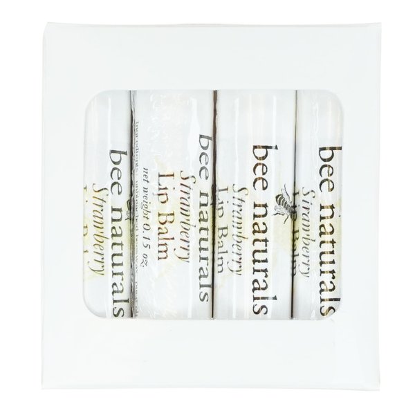 Bee Naturals Strawberry Lip Balm - Beeswax, Cocoa Butter & Vitamin E Moisturizer for Dry, Chapped Lips Soothe, Heal, and Protect