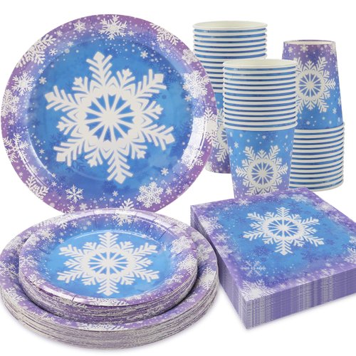 Frozen Birthday Party Decorations Set Serves 25 Frozen Party Supplies Christmas Snowflake Paper Plates Napkins Cups for Winter Wonderland Frozen Birthday Party Decorations