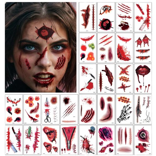 TORMEN 30 Sheets Colorful Temporary Tattoos ，Horror Style Temporary Tattoos– Waterproof, Realistic & Long-Lasting Fake Tattoos for Women, Men, Kids, Festival, Cosplay, Halloween (WB-Horror Style)