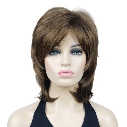 Lydell 16" Long Straight Wigs Soft Shaggy Layered Wigs Classic Cap Full Synthetic Hairpieces (Light Golden Brown)
