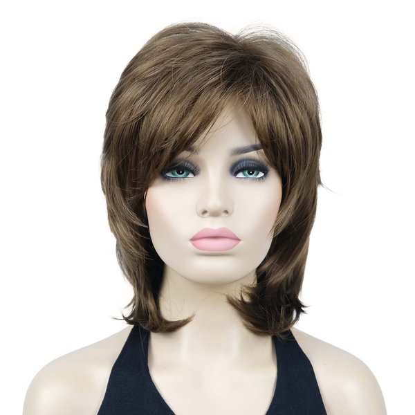 Lydell 16" Long Straight Wigs Soft Shaggy Layered Wigs Classic Cap Full Synthetic Hairpieces (Light Golden Brown)