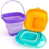 Shindel 3PCS Foldable Buckets, Colorful Foldable Beach Bucket Collapsible Sand Bucket Water Bucket for Beach Fun Summer Vacation, Sand Toys for Toddlers, Travel Beach Toys