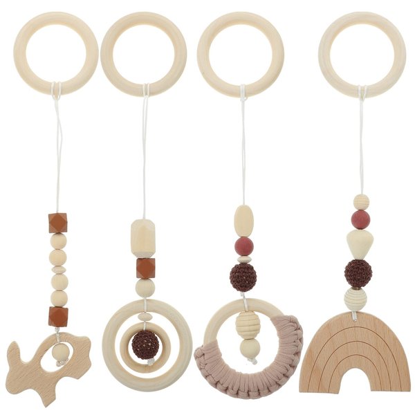 Toddmomy 4Pcs Baby Gym Wood Toys Wooden Hanging Toy Wood Activity Pendant Hanging Toy Sensory Toys Nursery Decor