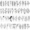 CARGEN Black Flower Branch Temporary Tattoos - 10 Sheets 44 Design Flower Floral Bouquet Plant Tulip Sunflower Lavender Sweet Pea Larkspur Sticker Temporary Tattoo Fake Tattoo for Women Girls Body