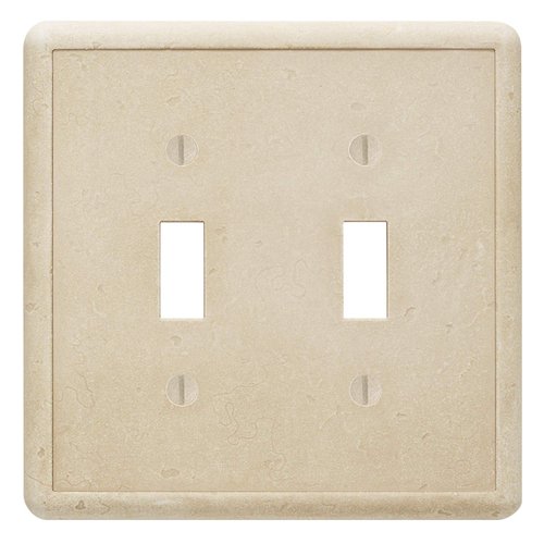 Questech Decor Double Toggle Light Switch Cover, 2-Gang Electrical Wall Plate, Double Switch Standard Size Receptacle Cover, Decorative Tumbled Texture, Travertine