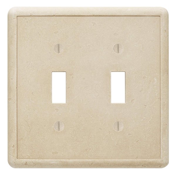 Questech Decor Double Toggle Light Switch Cover, 2-Gang Electrical Wall Plate, Double Switch Standard Size Receptacle Cover, Decorative Tumbled Texture, Travertine