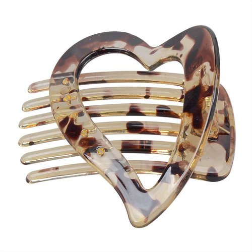 2Pcs Womens Heart Shaped Grip Hair Clip Side Slide Bun Hair Claw Fashion Drop-Resistant Resin BB Clip Hair Accessory (Light coffee)