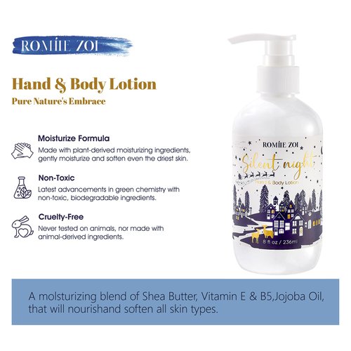 ROMIIE ZOI Christmas Hand & Body Lotion with Moisturizing Shea Butter for All Skin Type- Silent Night - Spruce Scent - 236 ML / 8 FL OZ