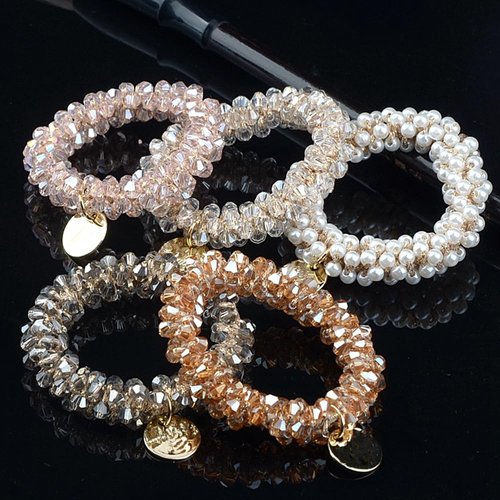 Ezepeo 5 Pcs Rhinestone Hair Ties Fashion Elastic Hair Scrunchies Crystal Hair Ties Ponytail Holder Hair Bands Hair Ropes Hair Accessories for Women Girls