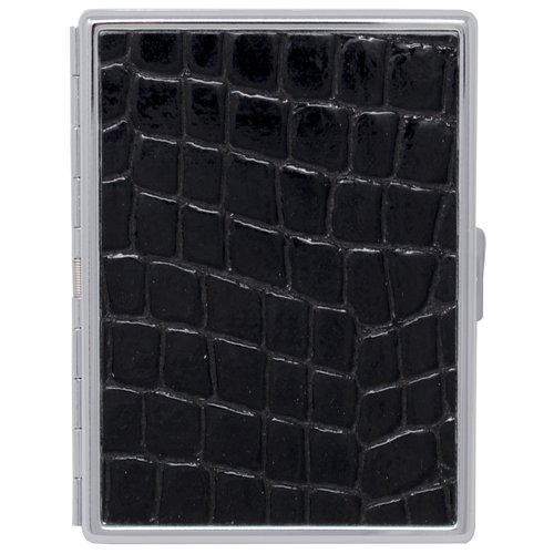 Black Crocodile Print Leather Compact (9 100s) Metallic Cigarette Case & Stash Box