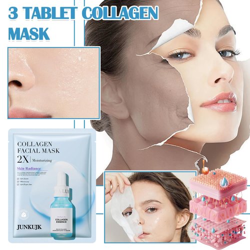 JunKuJK 3 Pack Collagen Face Sheets Mask,Hydrating Face Masks Skincare,Moisturizing Facial Masks for Women and Men,Overnight Face Mask Skin Care for All Skin Types