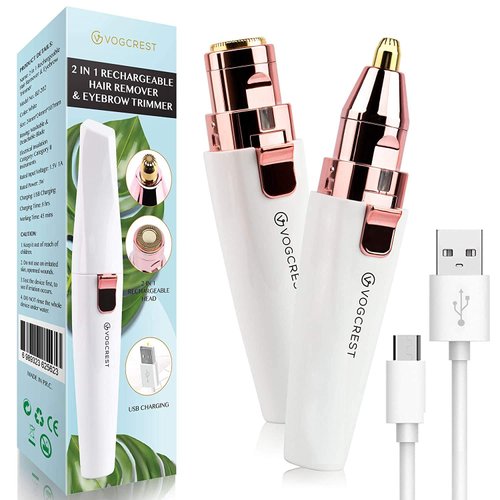 Rechargeable Eyebrow and Facial Hair Remover for Women - 2 in 1 Razor with Built-in LED Light for Painless Hair Removal
