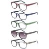 MODFANS Reading Glasses Women/Men Wood Look Round Frame Includes Sun Readers glasses for outdoors 5-Pack Comfort Flexible?Spring Hinge Lightweight with soft case 3.5
