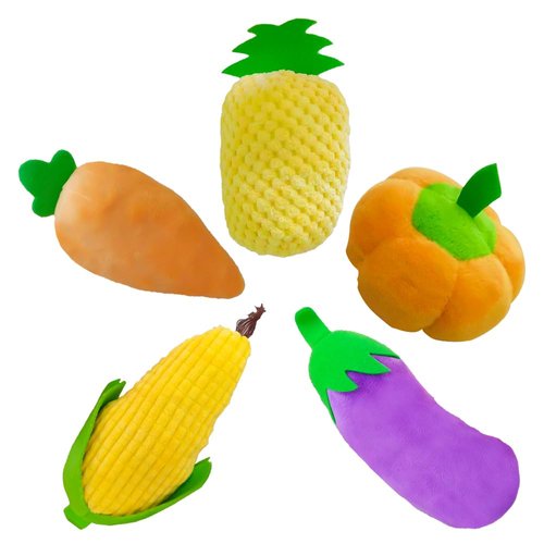 weiff 5 Pieces Vegetables Plush Stuffed Toy Squeaker Cute Montessori Educational Fruit Veggies Soft Pretend Play Food Set for Kids Toddler Baby Pets Gift Valentines Easter Children's Day