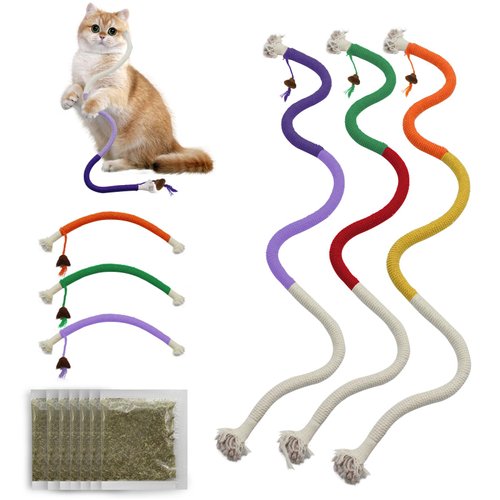 Obfuscate Cat Rope Toy Cat Catnip Toy for Indoor Dental Cleaning and Dental Care Toys for Cats Cat Interactive Mint Chew Toy 6 PCS (Plus6Bags of Catnip)