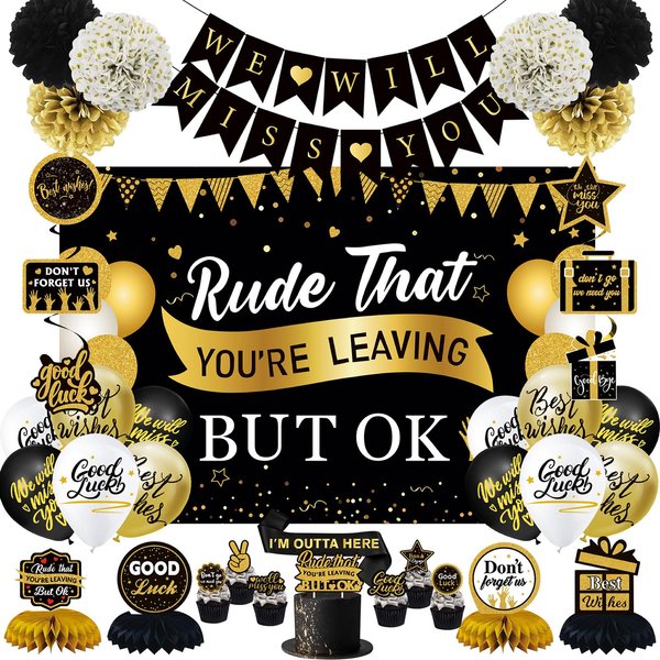 Farewell Decorations Party, Rude That You're Leaving But Ok Backdrop, We Will Miss You Decorations, Retirement Going Away Party Decorations for Coworker
