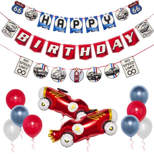 Pirese Classic Car Birthday Decorations, Classic Car Party Decorations, Vintage Car Party Decorations | Route 66 Party Decorations | Vintage Birthday Decor