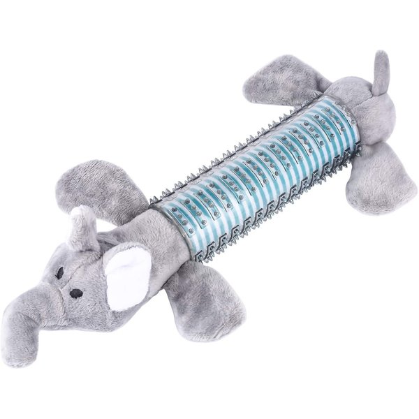 CCDAY Plush Squeaky Dog Chew Toys 3 Packs, Indestructible Tough Durable Dog Toothbrush Toys for Small and Medium Dogs Natural Material Dental Care Puppy Toys (Gray)