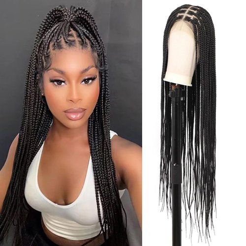 Youthfee 36" Full HD Lace Braided Wigs for Women Knotless Box Braided Wig with Baby Hair Lace Front Braid wigs Synthetic Black Handmade individual Braided Hair Wig