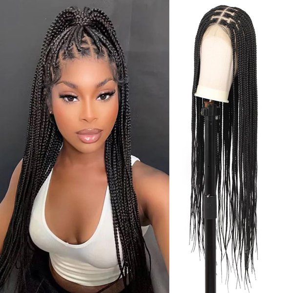 Youthfee 36" Full HD Lace Braided Wigs for Women Knotless Box Braided Wig with Baby Hair Lace Front Braid wigs Synthetic Black Handmade individual Braided Hair Wig