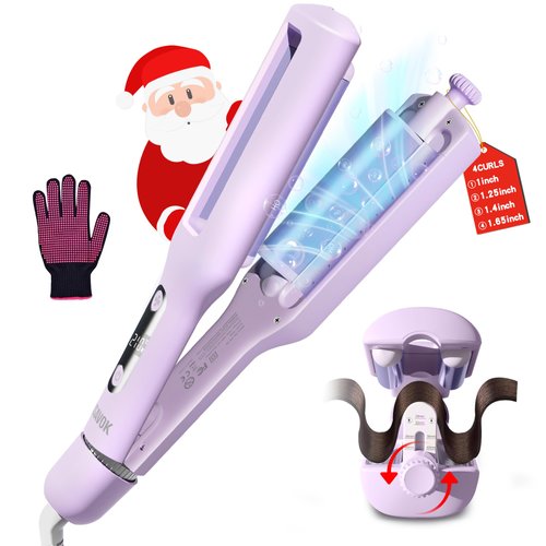Hair Crimpers and Wavers with Cool Airflow Styling, Beach Waver Curling Iron with 4 Adjustable Curl, Anti-Scald Crimper Hair Tool for Women, 8s Smart Timer, Fast Heating, 100 Million Ions, LCD