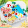 Minatee 25 Pcs Beach Miniature Dollhouse Decoration, Umbrella Palm Chair Miniature Toys Garden Decorations Dollhouse Outdoor Accessories Beach Decorations for DIY Garden Plant Pool (Red, Yellow)