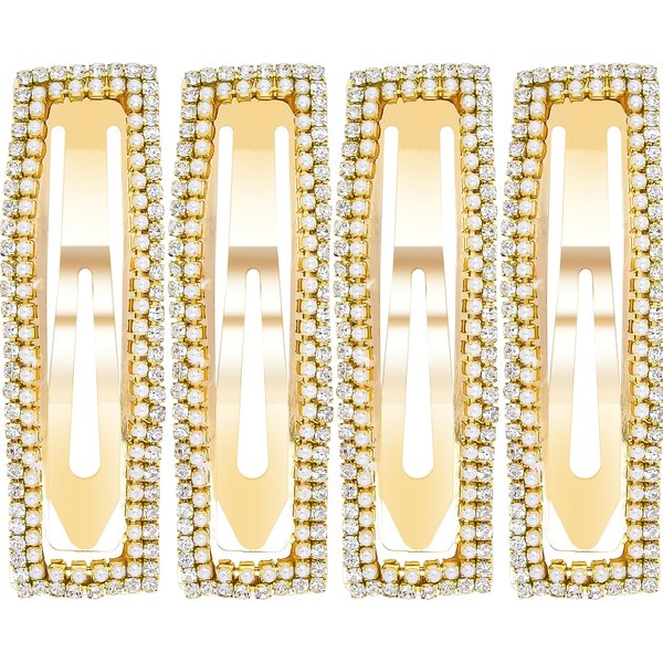 4Pcs Rhinestone Snap Hair Clips, Water Drop Crystal Snap Hair Barrettes, Glitter Shining Metal Snap Hair Clips, Glittering Hairpins Headwear Hair Accessories for Girls Women