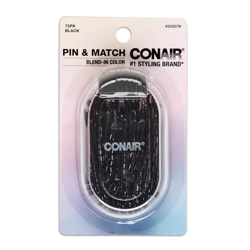 Conair Pin & Match Bobby Pins - hair accessories for women - Bobby Pins Black - Includes Storage Container - 75 Count