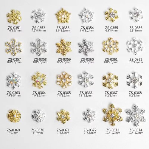 COOSLIM 30PCS Christmas Snowflake Nail Charms, Silver Snowflake Nail Art Charms for Acrylic Nails, 3D Alloy Snowflake Charms for Women Manicure DIY Crystals Winter Christmas Nails S3