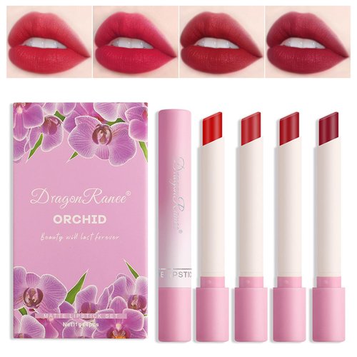 Cigarette Matte Lipstick,4 Colors Nude Velvet Air Moisture Lip Glossy,24 Hour Superstay Waterproof Long Lasting Lip Tint Stain Set, Lipstick for Women Makeup (Set A)