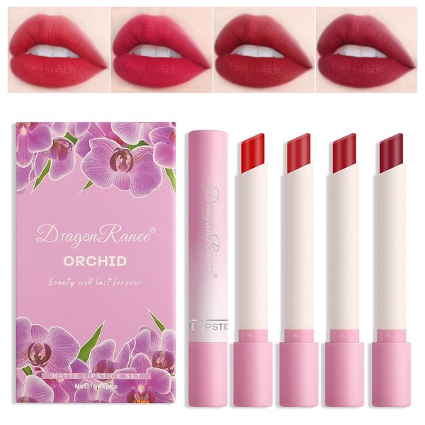 Cigarette Matte Lipstick,4 Colors Nude Velvet Air Moisture Lip Glossy,24 Hour Superstay Waterproof Long Lasting Lip Tint Stain Set, Lipstick for Women Makeup (Set A)