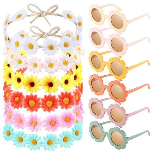 Groovy Retro Flower Sunglasses Headbands Party Favors Daisy Flower Costume Accessories Set 60s 70...
