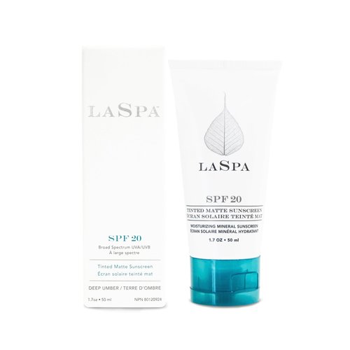 SPF20 Tinted Mineral Sunscreen by LASPA | Broad Spectrum UVA & UVB Protection | Non-Comedogenic & Fragrance-Free | Hypoallergenic | Matte Finish, 5 Shades For All Skin Tones (Deep Umber) 1.07oz
