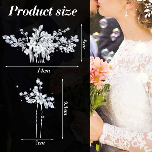 Yeshone 5 Pieces Wedding Hair Comb Bridal Hair Pins Crystal Pearl Hair Accessories Rhinestone Flower Hair Piece for Wedding Bride Women(Silver,Classic Style)