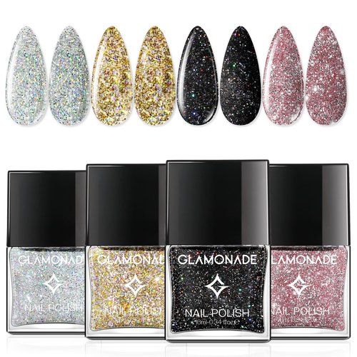 Glamonade Nail Polish Set Fingernail: Air Dry Glitter Nail Polish Kit for Finger Nail Regular Nail Polish Pure Marble Pack Mini Toe Nail Polish bulk Gift Set for Girls Women