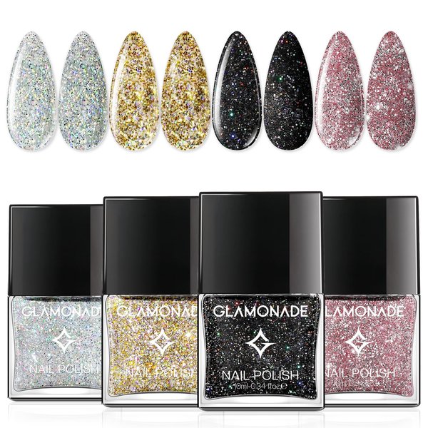 Glamonade Nail Polish Set Fingernail: Air Dry Glitter Nail Polish Kit for Finger Nail Regular Nail Polish Pure Marble Pack Mini Toe Nail Polish bulk Gift Set for Girls Women