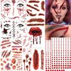 NOOEPC Scars Tattoo Temporary And Red Face Gems Halloween Makeup Kit, Halloween Stickers Chucky Costume Halloween Tattoos Cut Scary Face Wound Blood Chucky Scars Tatoos For Kids Women Men Boys Girls