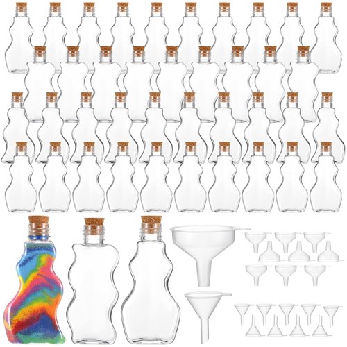 Mumufy 60 Pcs Plastic Sand Art Bottles for Kids 2.5 oz Sand Art Containers Bulk for Back to School Student Gifts Wedding Invitations Crafts Supplies Girls Decorations, 3 Styles(Wood,Cork Topper)