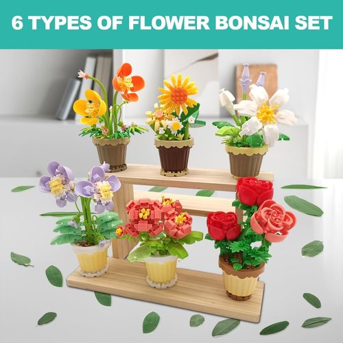 Siuzon Flower Building Sets, Ideal Gifts for Her, Flowers Bouquet Building Gifts for Girlfriends Women Adults Birthday Gifts Christmas Valentine Home Decor-1302PCS