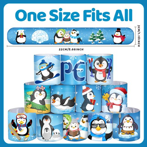 YYMYMGJ 48 PCS Penguin Slap Bracelets Party Favors, Penguin Wristbands Bracelets Goodie Bag Fillers for Penguin Birthday Party Decorations Supplies for Kids Boys Girls Classroom Rewards