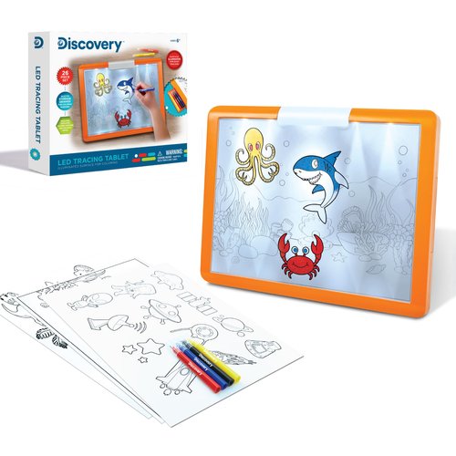 Discovery LED Tracing Tablet, 26-Piece Set with Washable Markers, Tracing & Template Sheets, Battery Powered Doodle Activity Lightboard, Kids Drawing & Sketching Portable Travel Art Set, Toy Gift