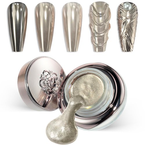 REPULOS Champagne Gold Chrome Nail Powder Gel, Super Glossy Metallic Mirror Chrome Nail Powder Champagne Nail Chrome Powder for Nails Pigment Glitter Dust for Salon DIY