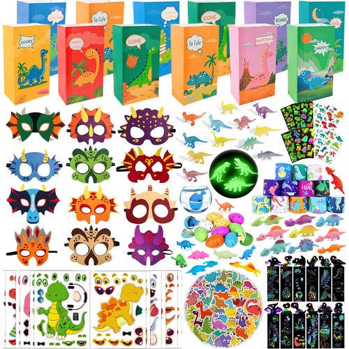 Dinosaur Party Favors for 12 Kids, 10 Styles 168Pcs Dinosaur Birthday Party Supplies, Dinosaur Goodie Bag Stuffers, Dino Birthday Party Favors, Dino Party Favors Gift Bag, Dinosaur Gifts Bags Fillers