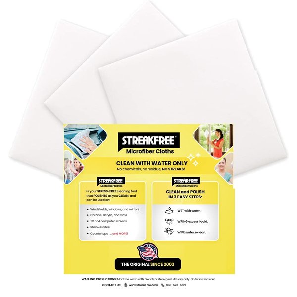 StreakFree "The Next Generation" Microfiber Cloths - 16" x 16" Cloths Leave Surfaces Streak-Free, Spot-Free, Lint-Free and Polished (Pack of 3)
